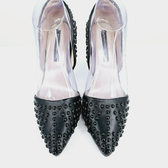 French Connection Forever D'Orsay Heels 7.5 Black Vegan Leather Studded Pointed - Picture 4 of 15